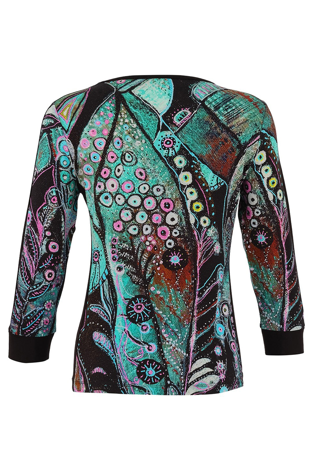 Colorful patterned top on a white background