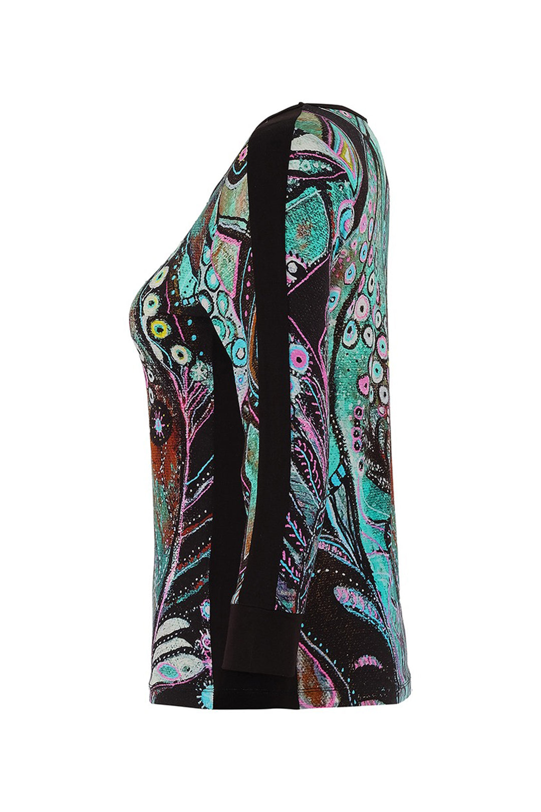 Colorful patterned top on a white background