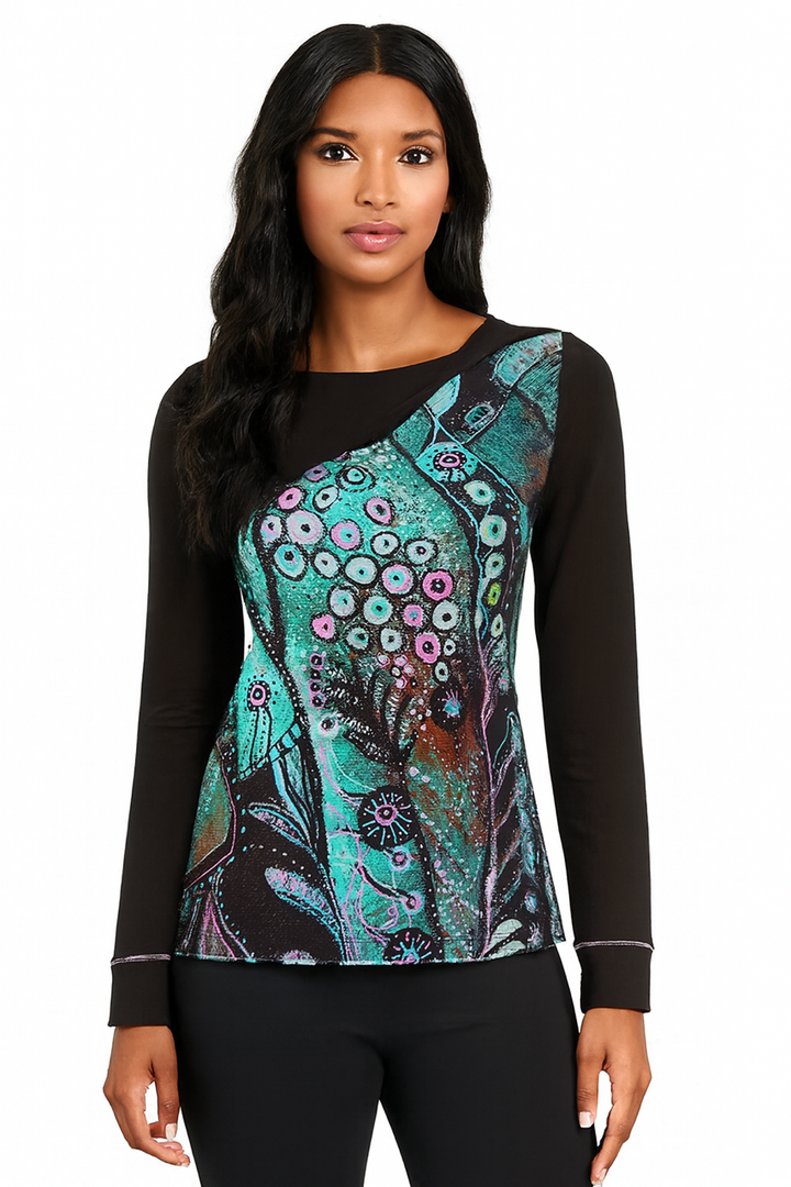 Dolcezza 75722 Laurie DeVault Blue Enchanted Island Print Top