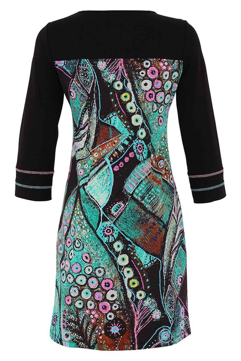 Dress with a colorful abstract pattern on a black background
