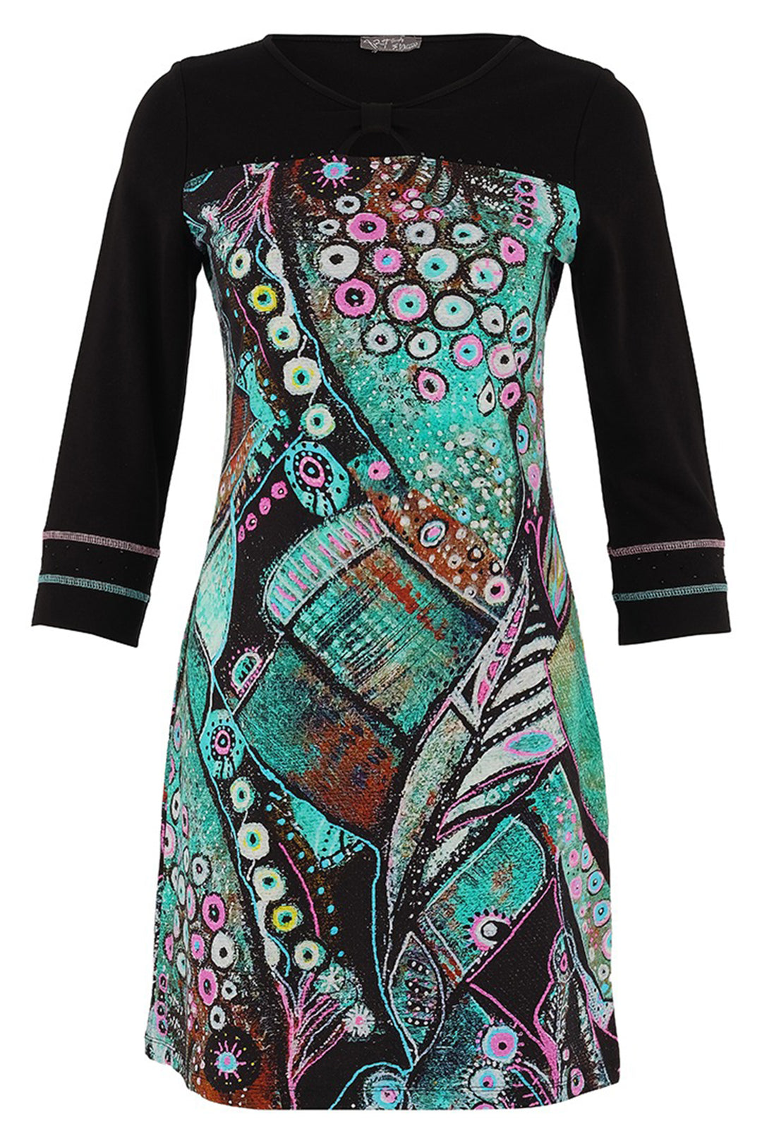 Colorful dress with abstract pattern on a white background