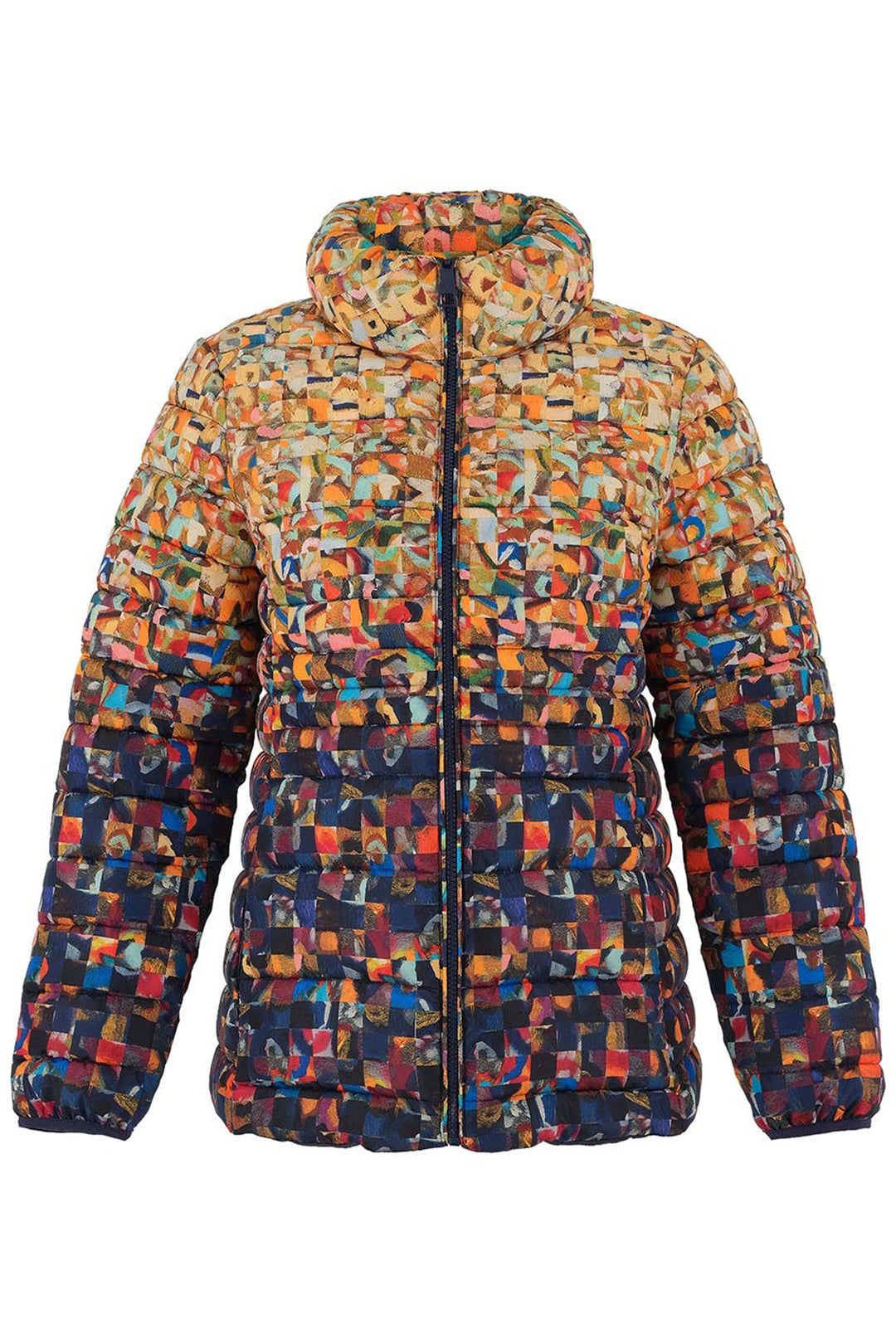 Multicolored quilted jacket on a white background