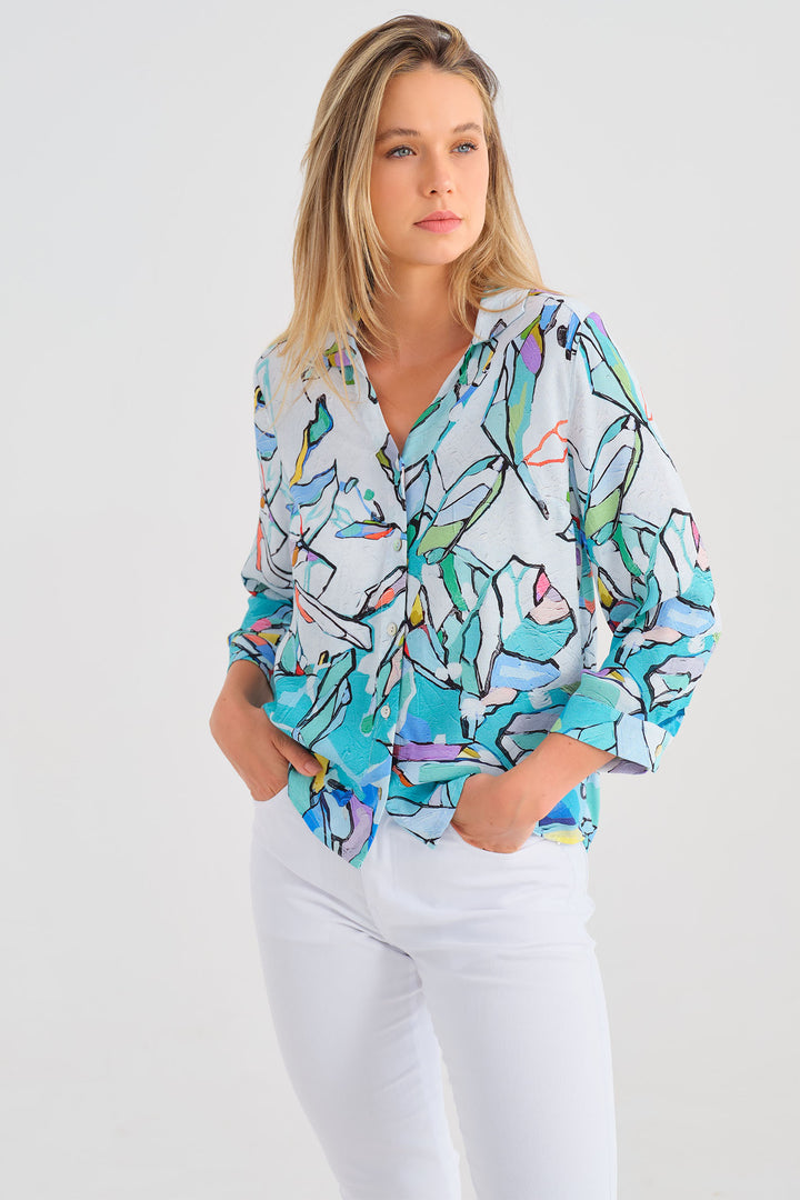 Dolcezza Shirt Half Moon Rising Print 25617 - Experience Boutique