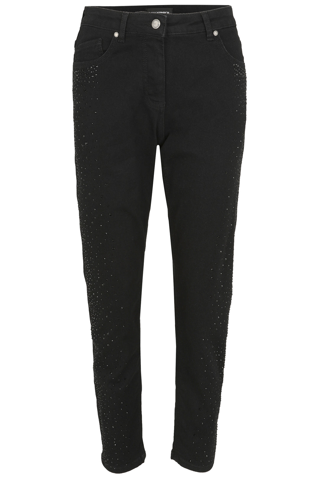 Black pants with decorative elements on a white background
