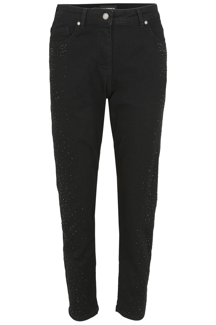 Black pants with decorative elements on a white background