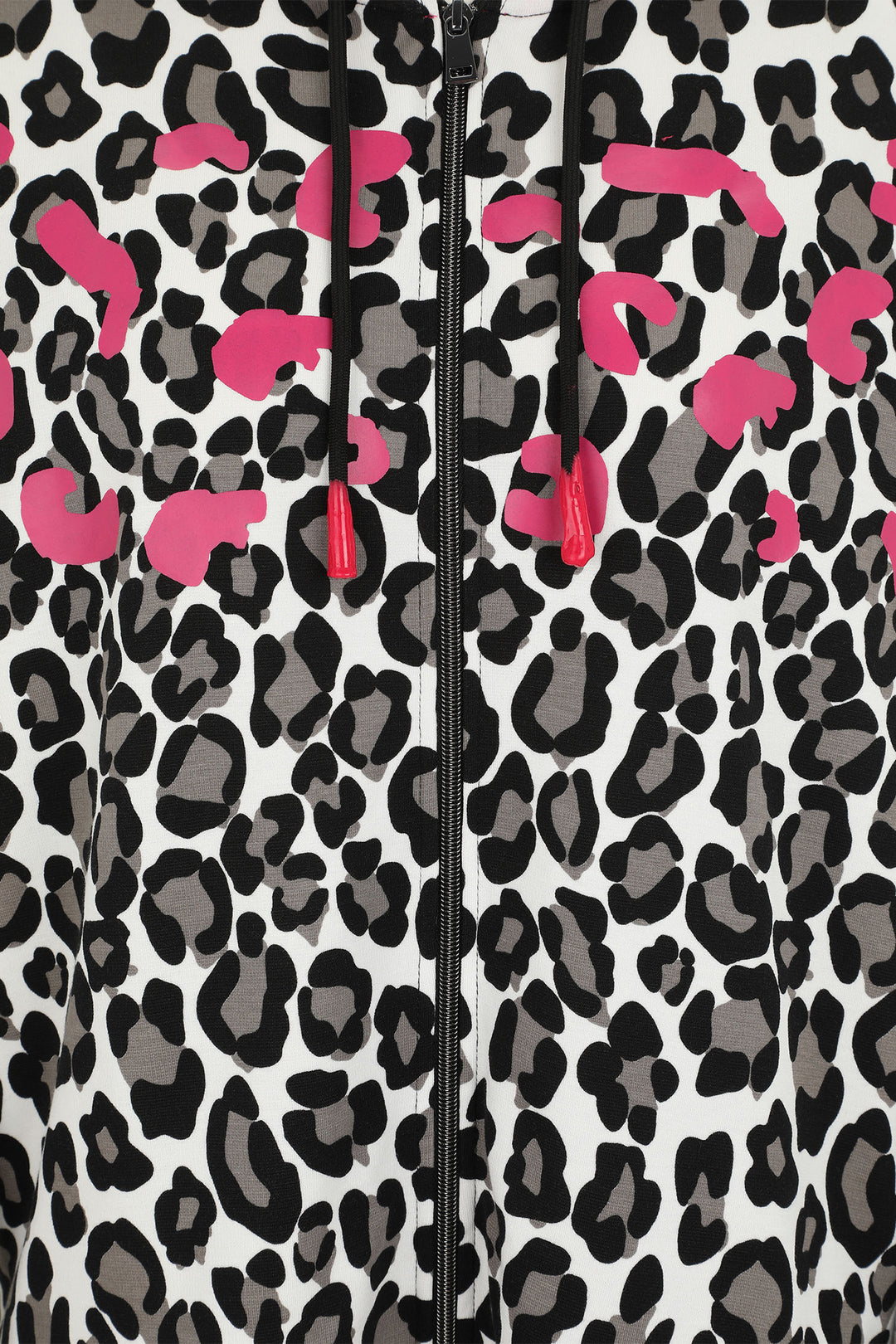 Leopard print jacket with pink accents on a white background