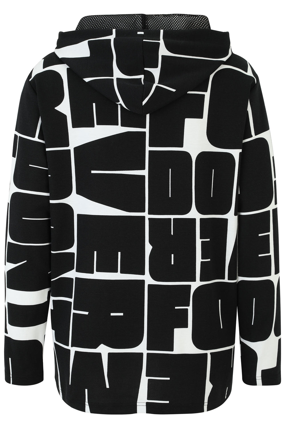 Black and white patterned hoodie on a white background