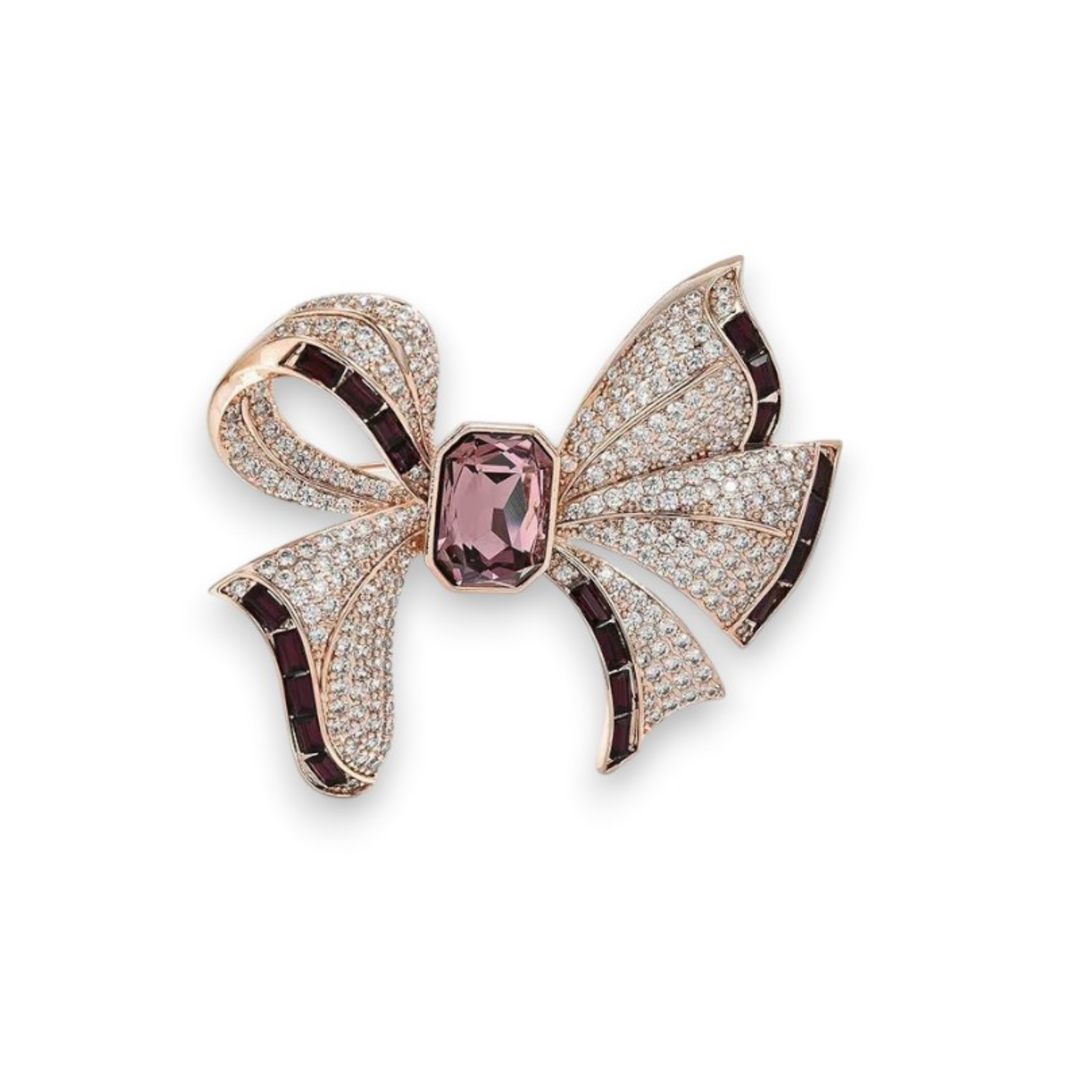 Cubic Zirconia Bow Brooch in Rose