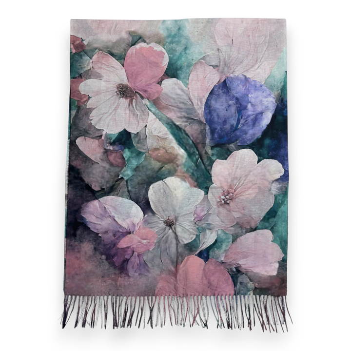 Pink Big Flower Wool Blend Digital Print Scarf