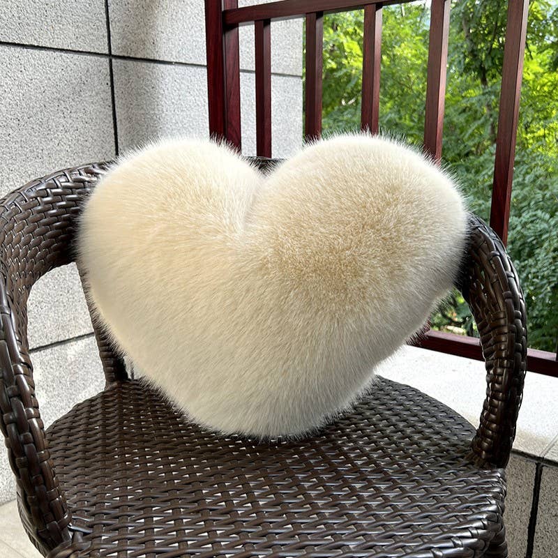 Cream Soft Faux Fox Fur Heart Pillow