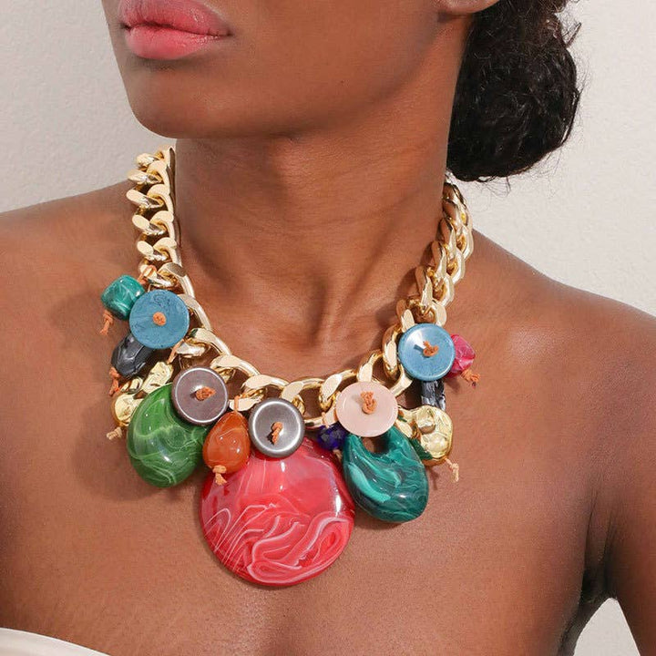 Chunky Chain Necklace with Colourful Button Charms