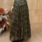Dark Green Plaid Pleated Maxi Skirt