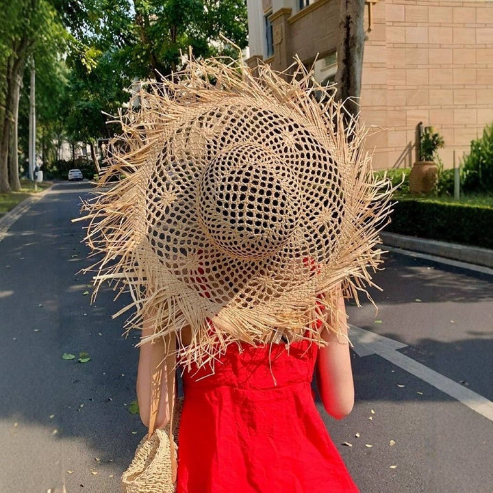Oversized Frayed Straw Beach Hat