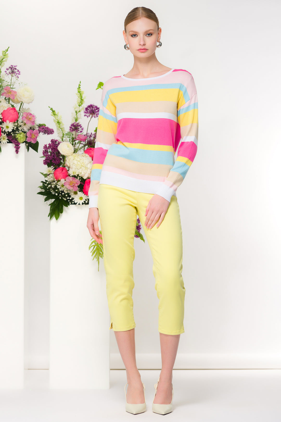 Elena Wang EW36055 Pastel Colour Block Jumper