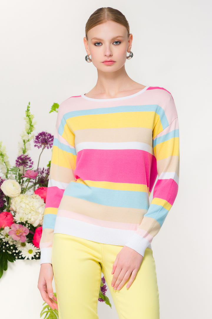 Elena Wang EW36055 Pastel Colour Block Jumper