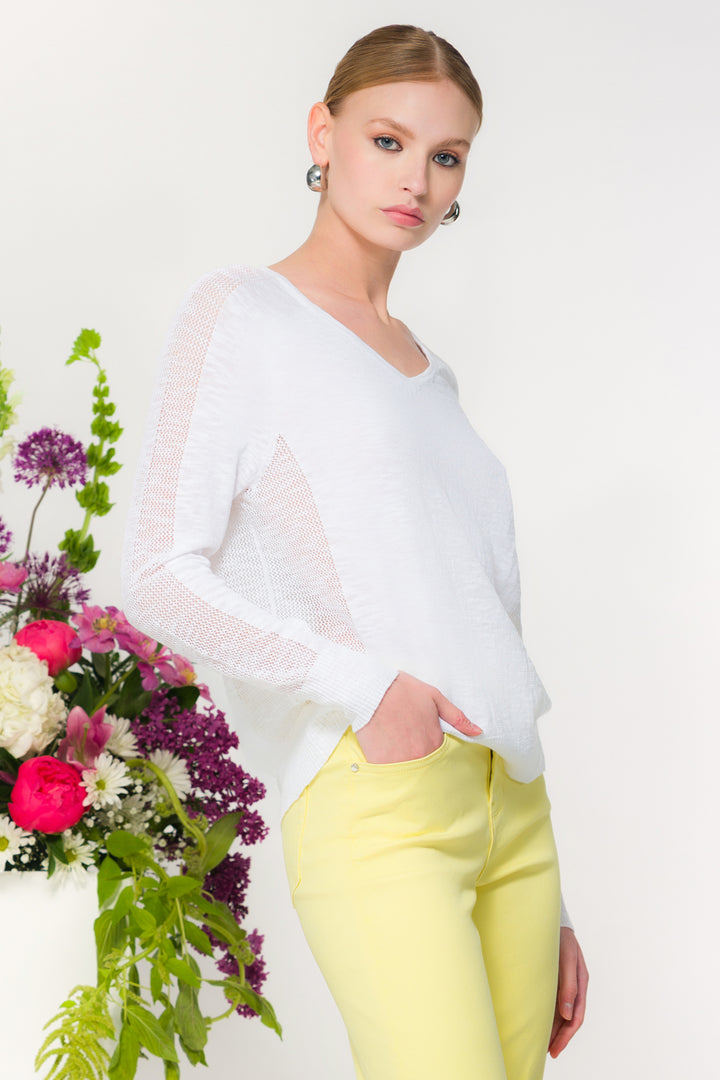 Elena Wang EW36057 White Crochet Cut Out Jumper