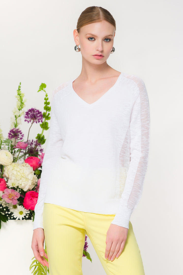 Elena Wang EW36057 White Crochet Cut Out Jumper
