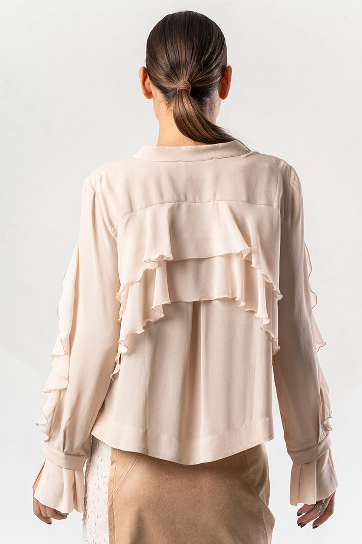 Elisa Cavaletti Beige Ruffle Layer Blouse at Experience Boutique