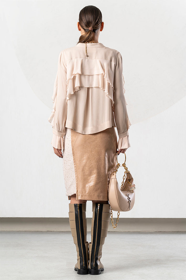 Elisa Cavaletti Beige Ruffle Layer Blouse at Experience Boutique