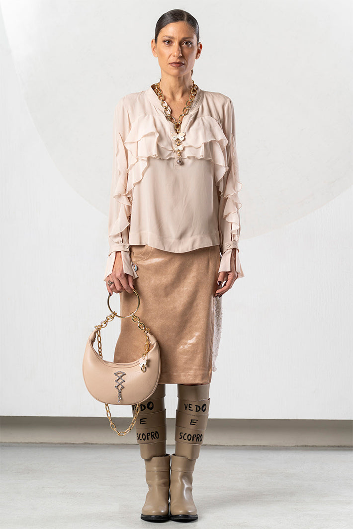 Elisa Cavaletti Beige Ruffle Layer Blouse at Experience Boutique