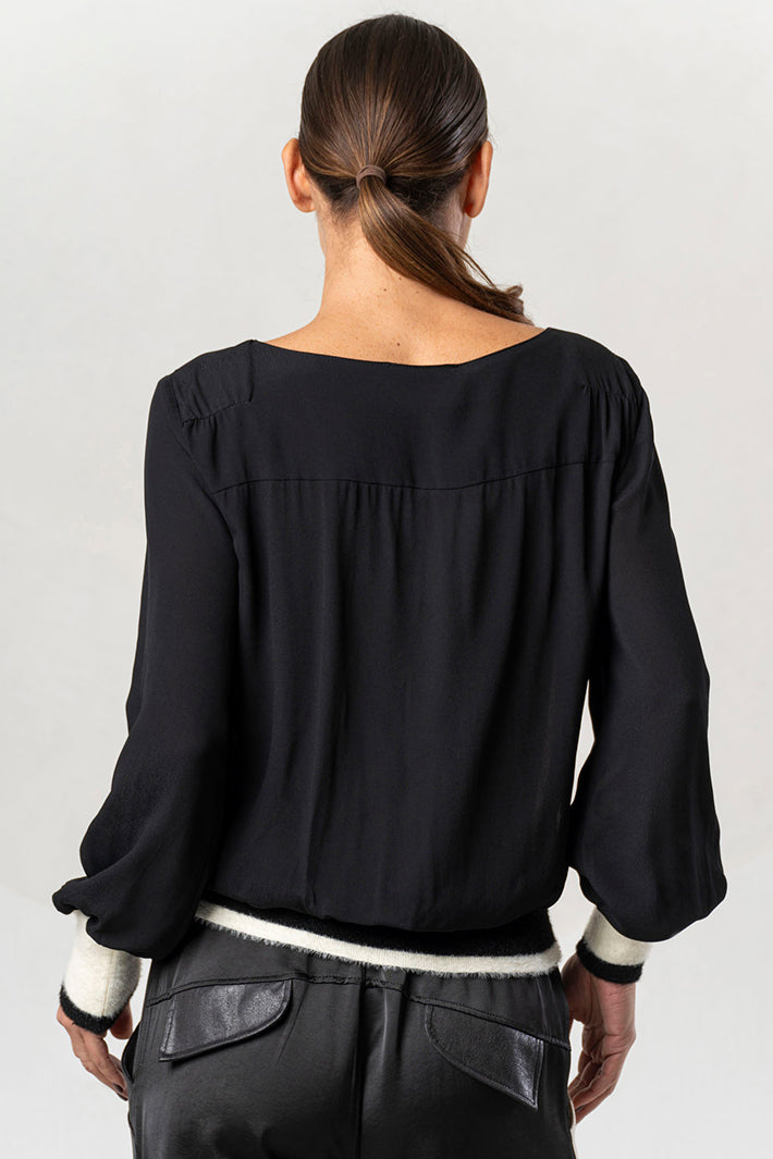 Elisa Cavaletti Black Cream Crushed Ruffle Top at Experience Boutique