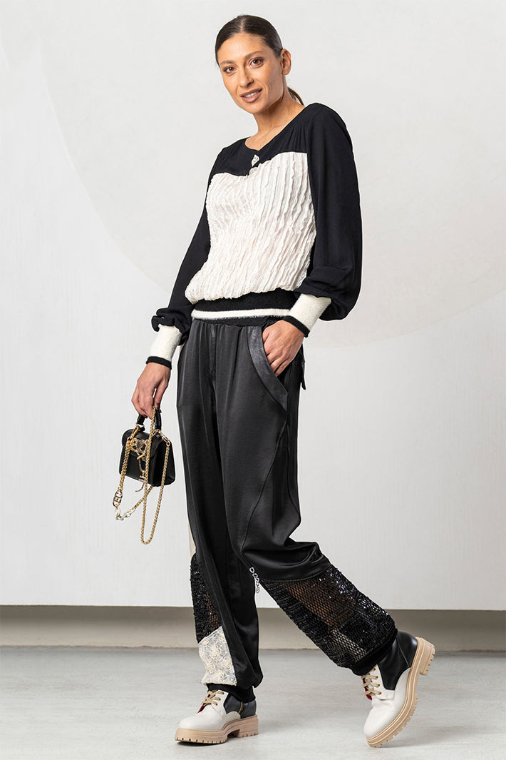 Elisa Cavaletti Black Cream Crushed Ruffle Top at Experience Boutique