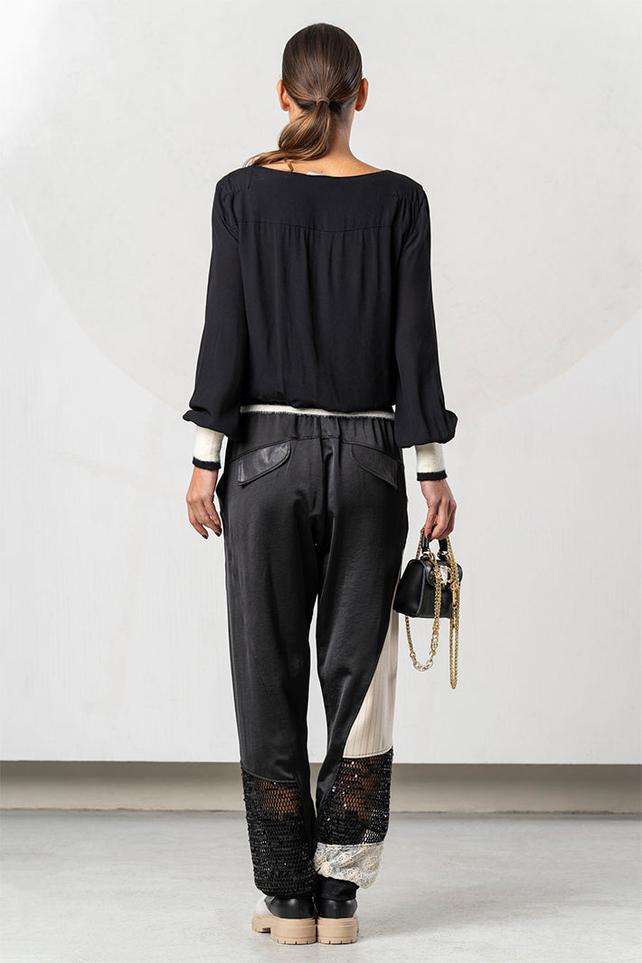 Elisa Cavaletti Black Cream Crushed Ruffle Top at Experience Boutique