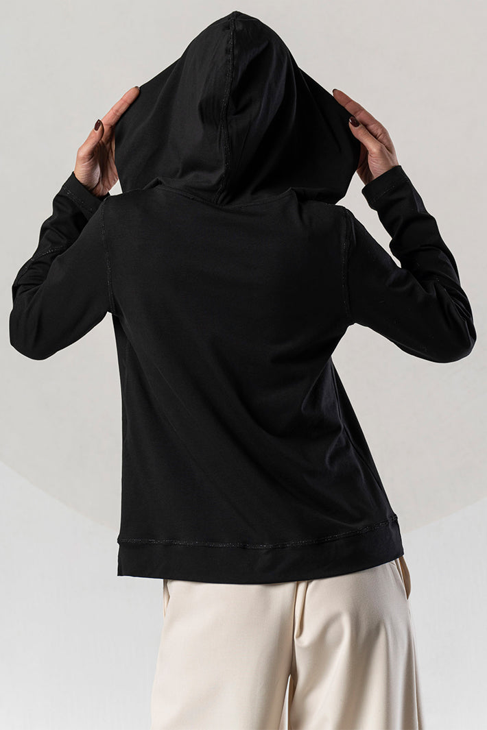 Elisa Cavaletti Black Crystal Heart Hooded Top at Experience Boutique
