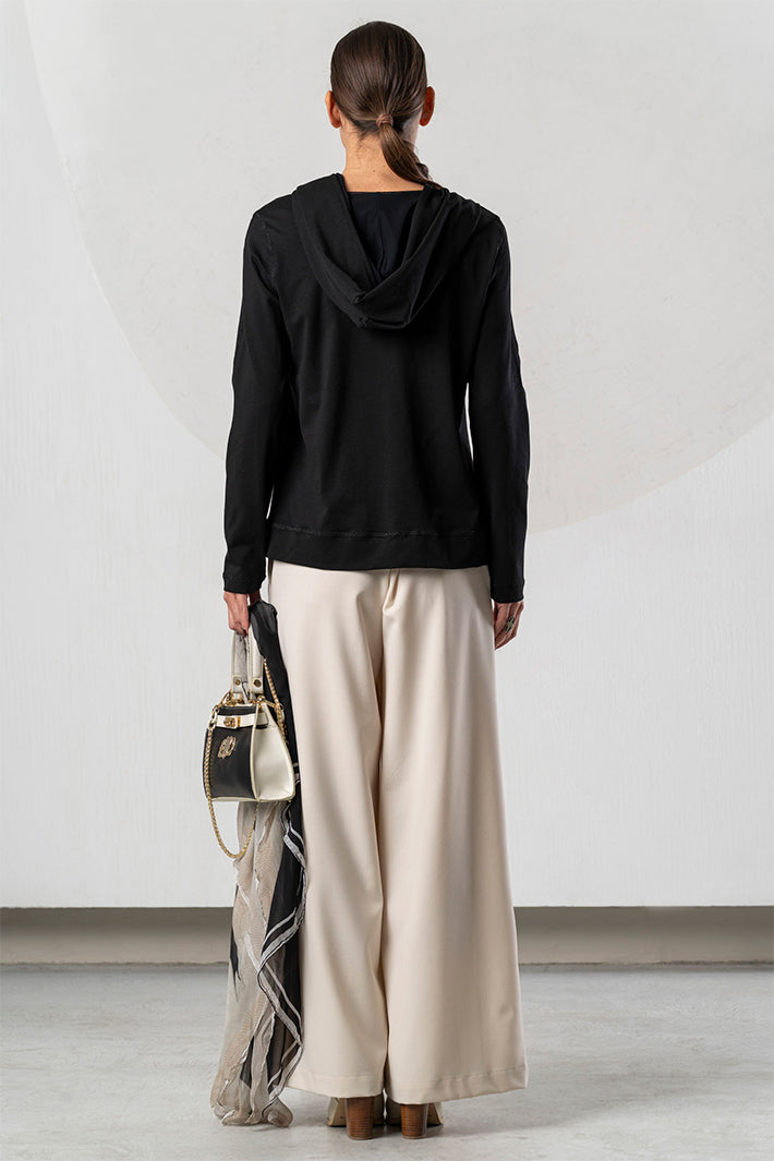 Elisa Cavaletti Black Crystal Heart Hooded Top at Experience Boutique