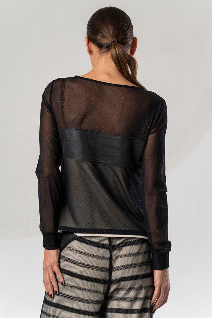 Elisa Cavaletti Black Embellished Mesh Top at Experience Boutique