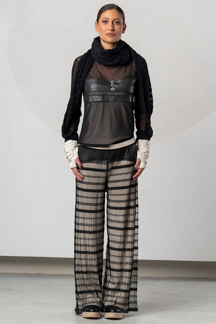 Elisa Cavaletti Black Embellished Mesh Top at Experience Boutique