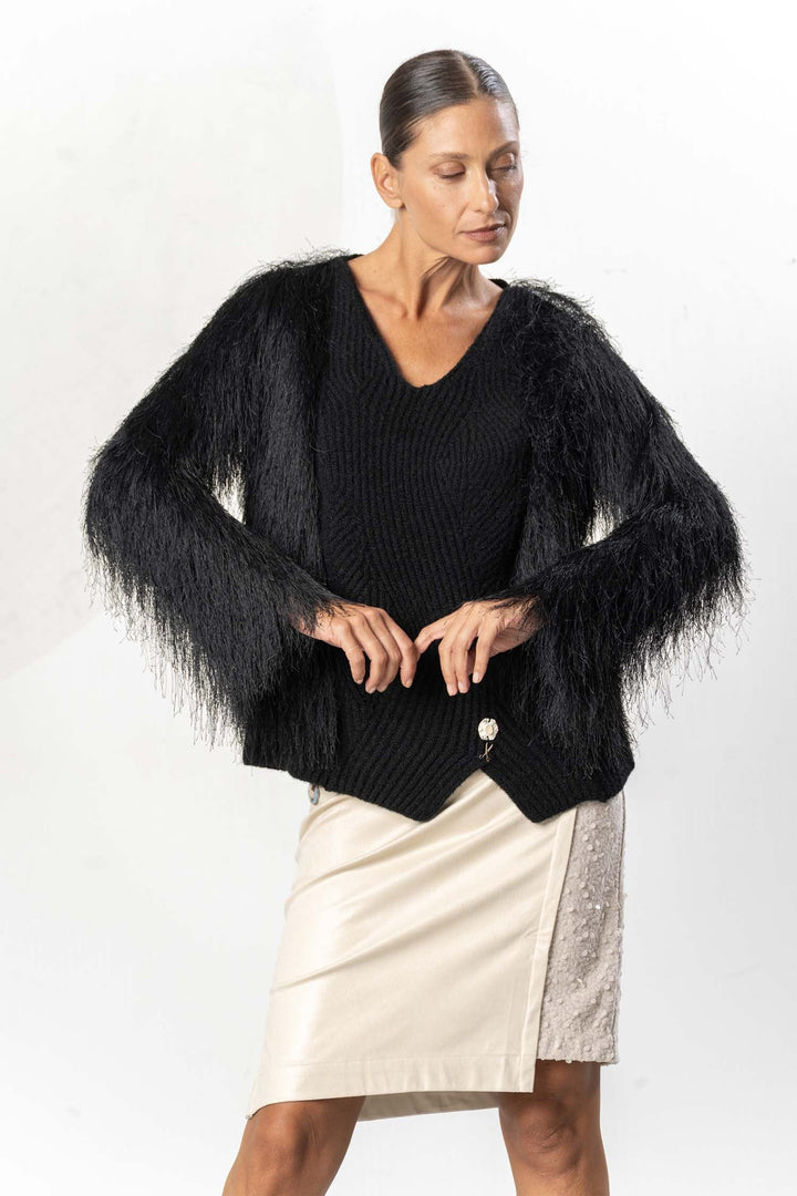 Elisa Cavaletti Black Eyelash Knit Jumper ELW264023506 02001, front view on model