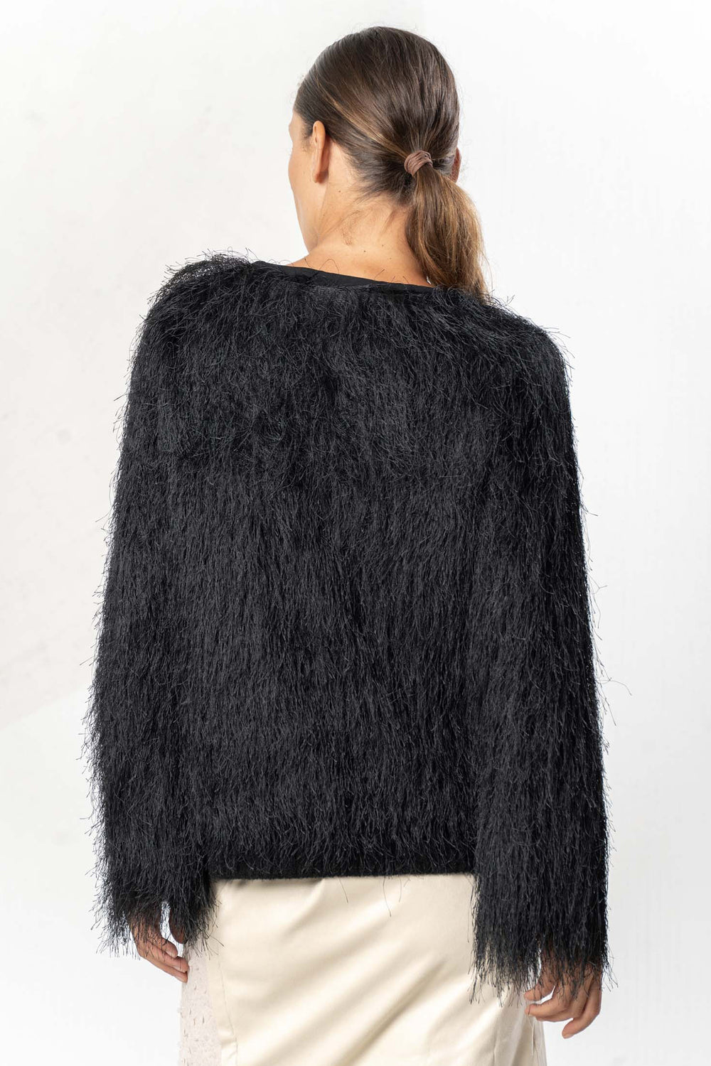 Elisa Cavaletti Black Eyelash Knit Jumper ELW264023506 02001, back view on model