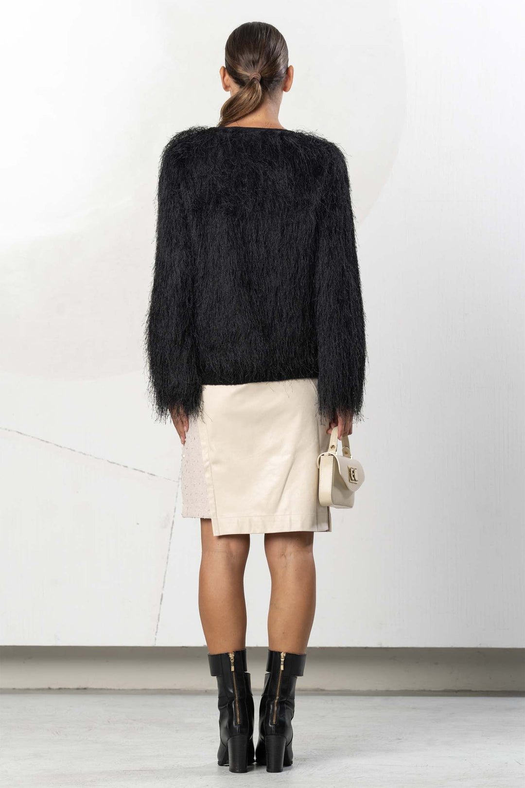Elisa Cavaletti Black Eyelash Knit Jumper ELW264023506 02001, full length back view