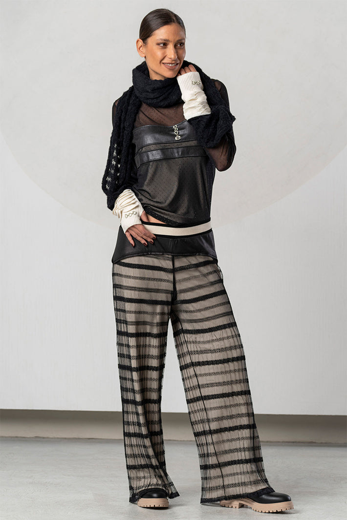 Elisa Cavaletti Black Mesh Pull-On Trousers at Experience Boutique