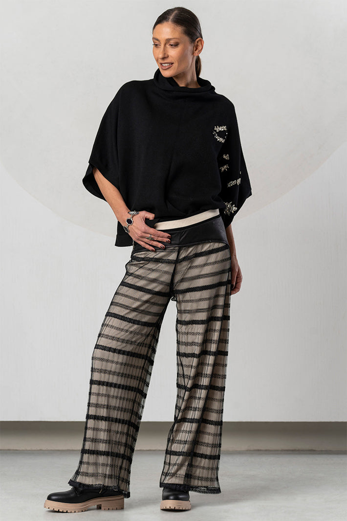 Elisa Cavaletti Black Mesh Pull-On Trousers at Experience Boutique