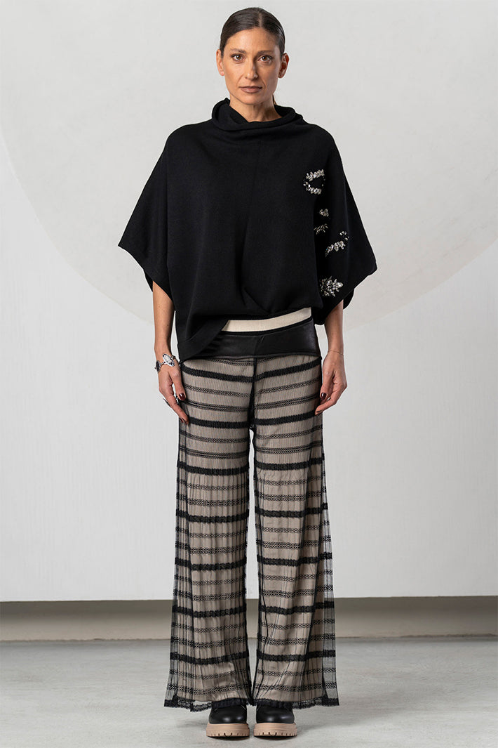 Elisa Cavaletti Black Mesh Pull-On Trousers at Experience Boutique