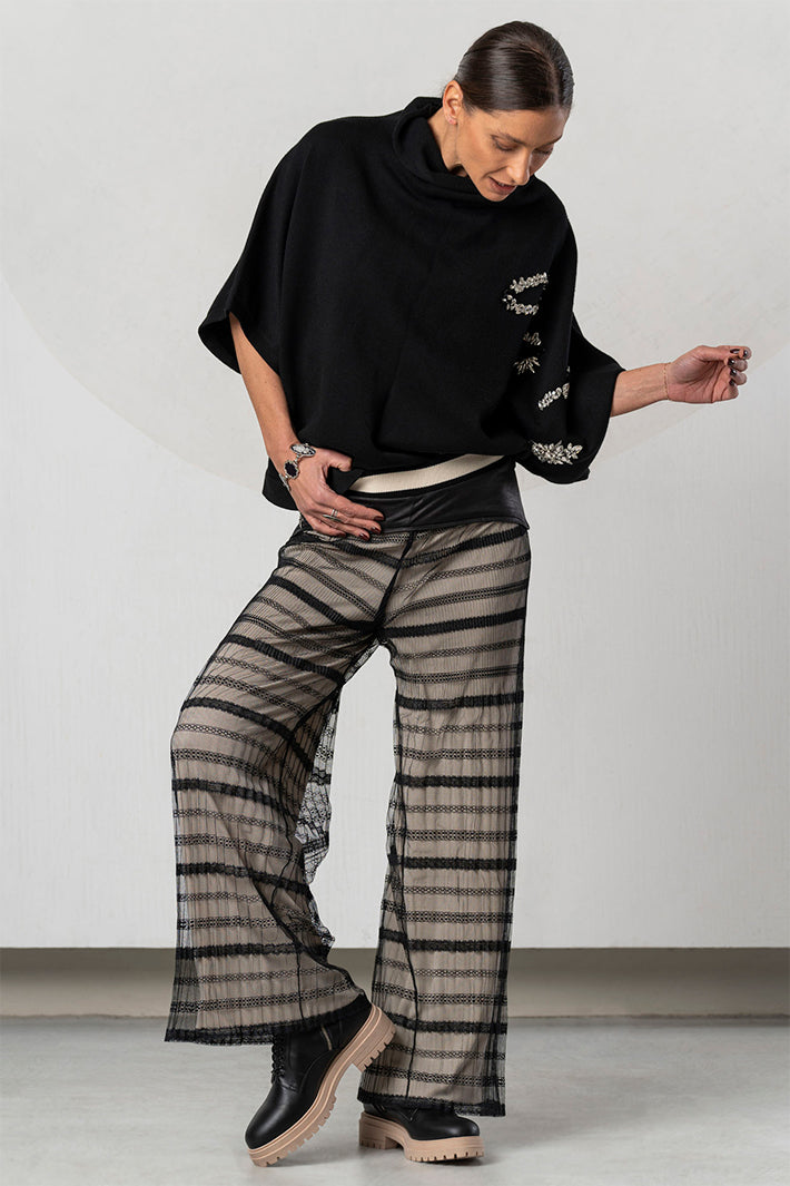 Elisa Cavaletti Black Mesh Pull-On Trousers at Experience Boutique