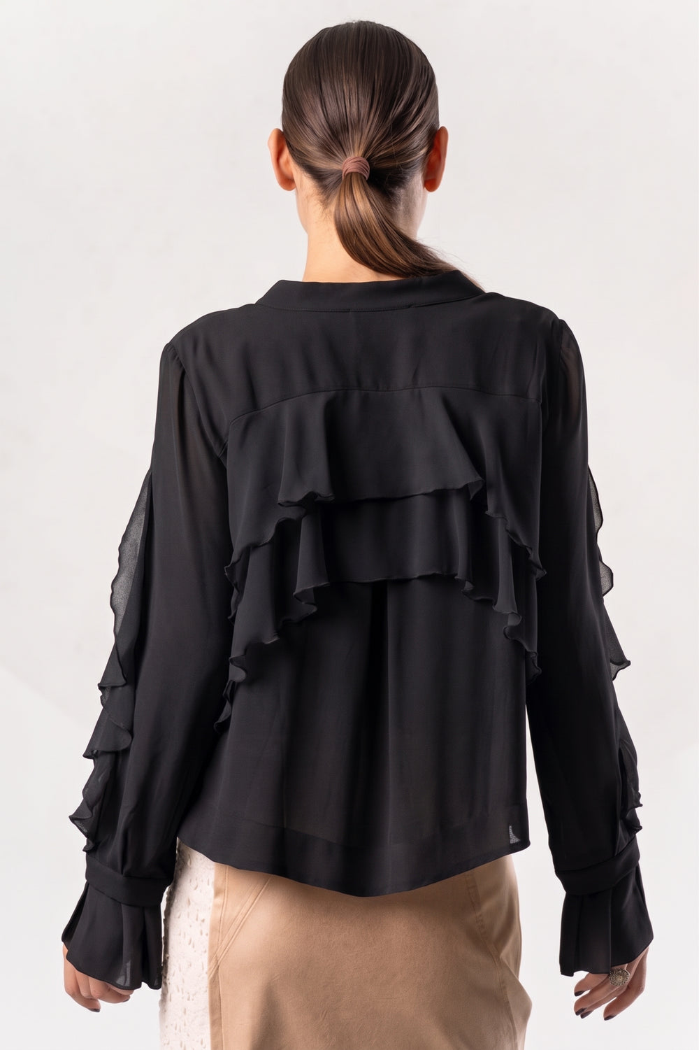 Elisa Cavaletti Black Ruffle Layer Blouse ELW265030105 02001, back view