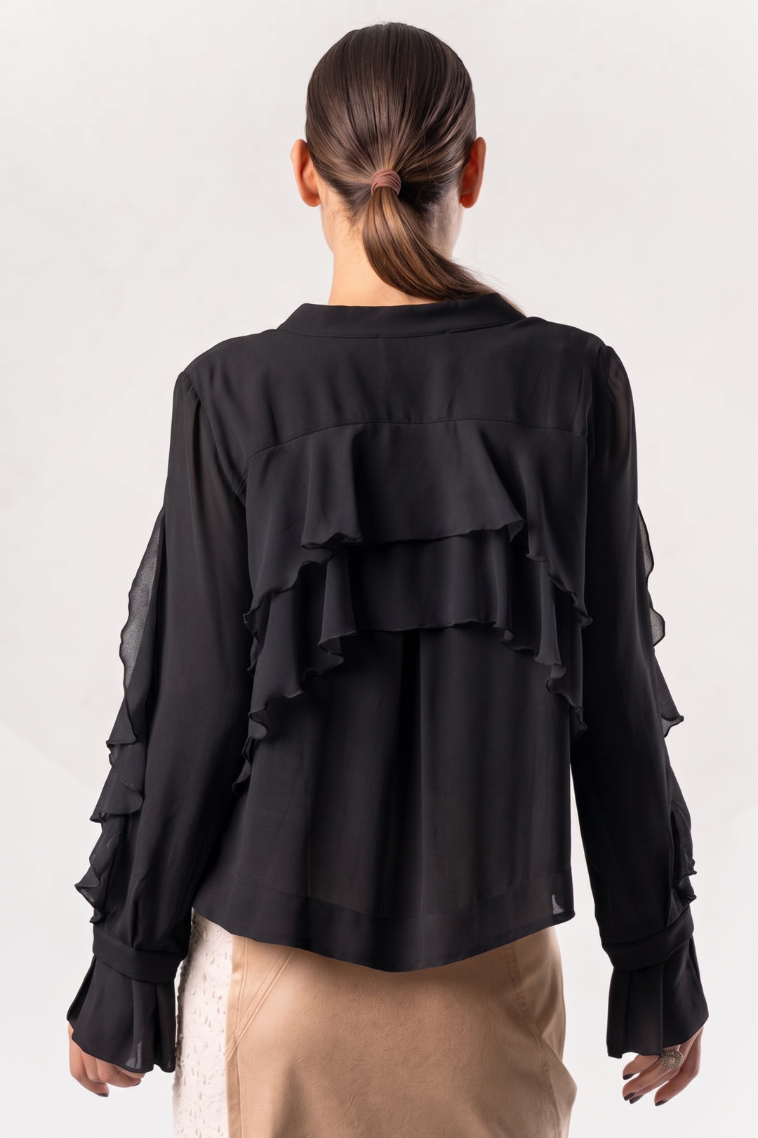 Elisa Cavaletti Black Ruffle Layer Blouse ELW265030105 02001, back view