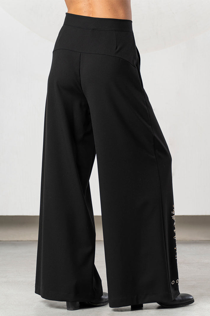 Elisa Cavaletti Black Stone Wide Leg Pull-On Trousers at Experience Boutique