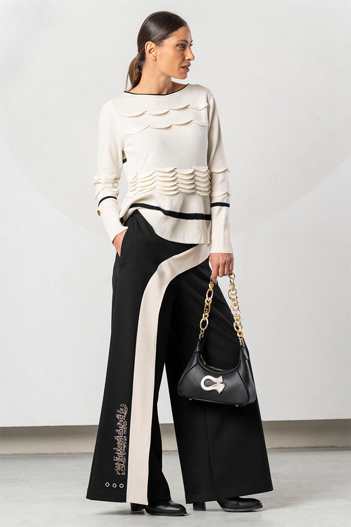 Elisa Cavaletti Black Stone Wide Leg Pull-On Trousers at Experience Boutique