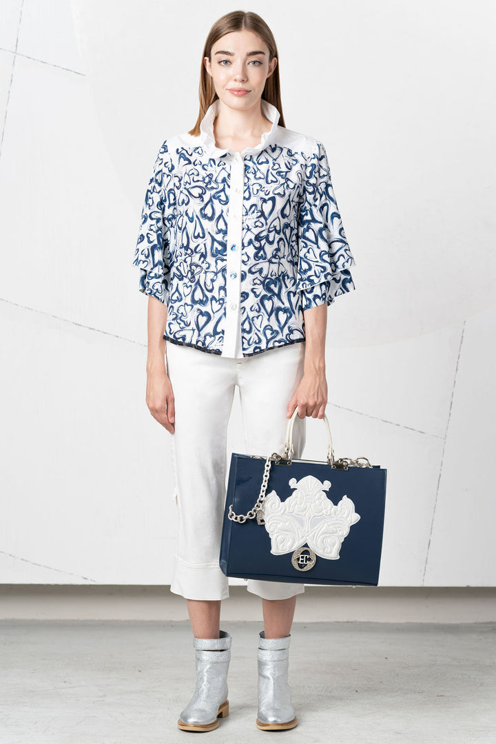 Elisa Cavaletti Blouse Blue Heart Print EJP251063107 94461 - Experience Boutique