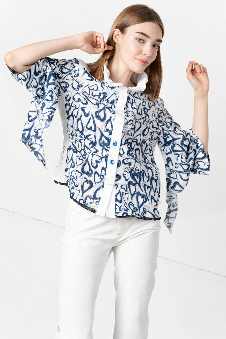 Elisa Cavaletti Blouse Blue Heart Print EJP251063107 94461 - Experience Boutique