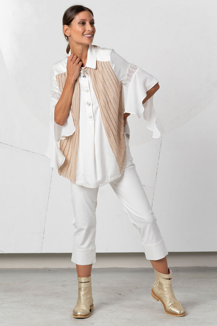 Elisa Cavaletti Blouse Cream Taupe Knit Panels EHP251003704 99458 - Experience Boutique