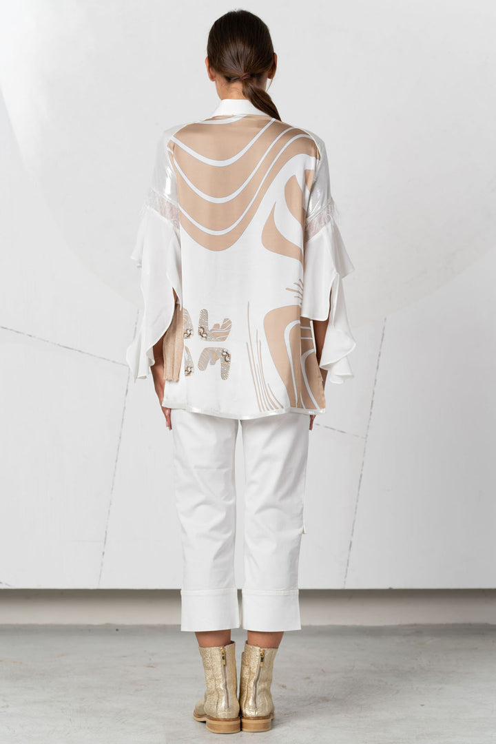 Elisa Cavaletti Blouse Cream Taupe Knit Panels EHP251003704 99458 - Experience Boutique