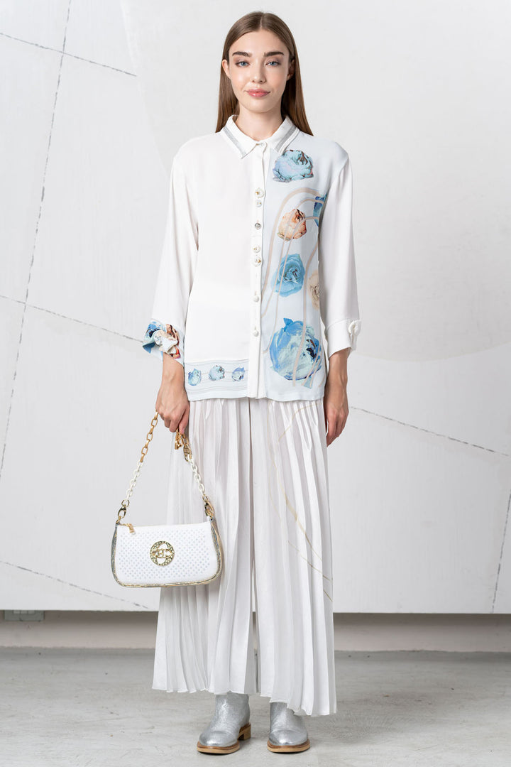 Elisa Cavaletti Blouse Off White Blue Rose Print EJP251021704 99459 - Experience Boutique