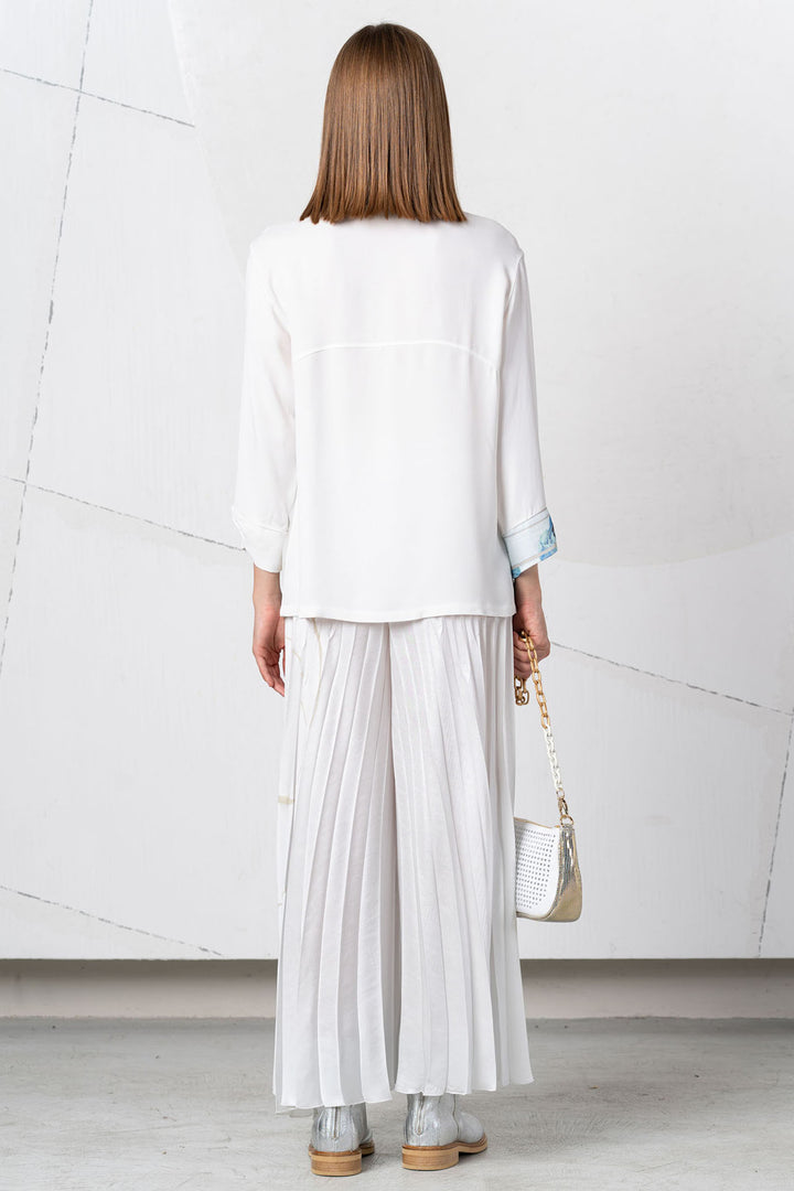 Elisa Cavaletti Blouse Off White Blue Rose Print EJP251021704 99459 - Experience Boutique