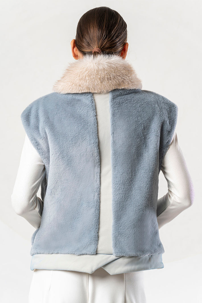 Elisa Cavaletti Blue Teddy Faux Fur Gilet at Experience Boutique