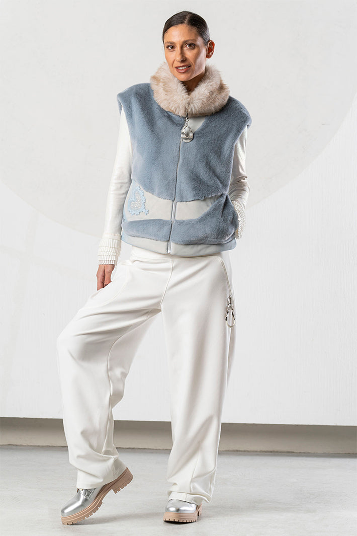 Elisa Cavaletti Blue Teddy Faux Fur Gilet at Experience Boutique